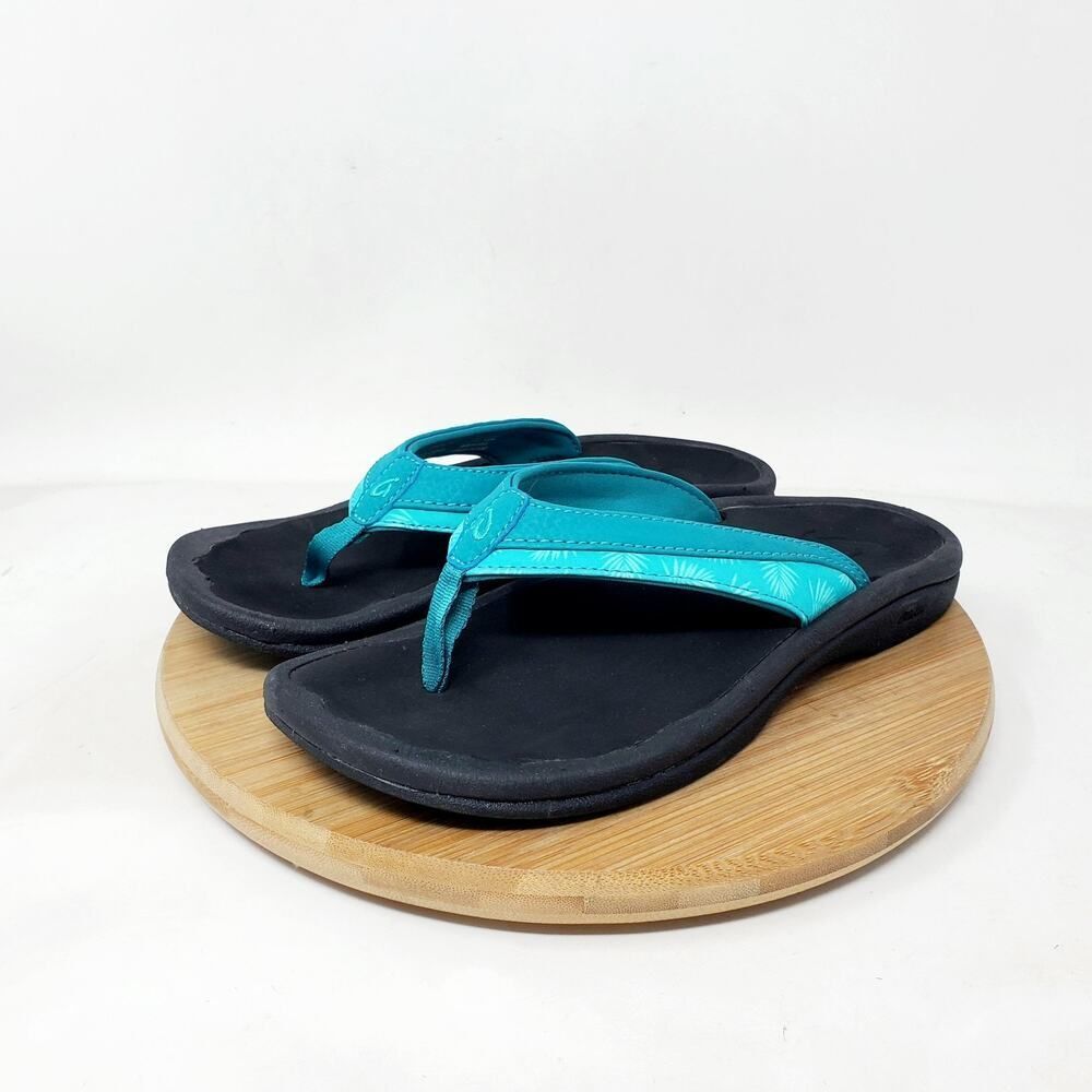 Olukai Ohana Sandals Womens 5 Teal Blue Flip Flop Thong Pool Beach‎ Shoes - Picture 2 of 12